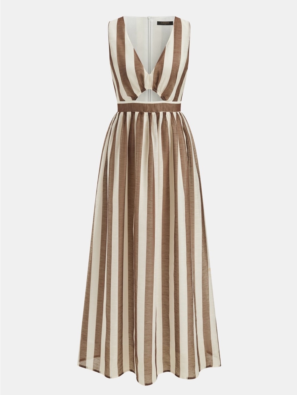 Commense Brown and White Striped Midi Dress
